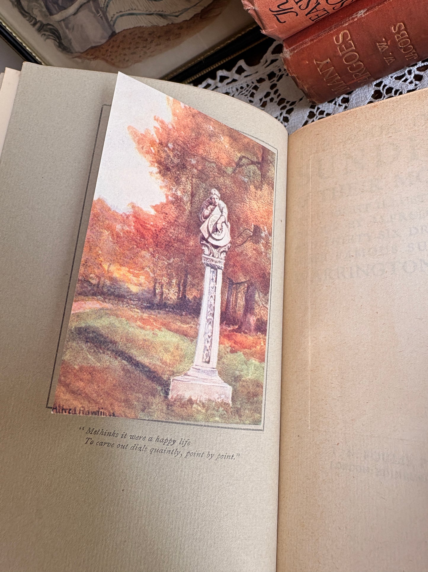 1914 The Book of Old Sundials & their Mottoes: With Eight Illustrations in Colour by Alfred Rawlings and Thirty-Six Drawings of Some Famous Sundials by Warrington Hogg. Cover designed by Jessie M. King.