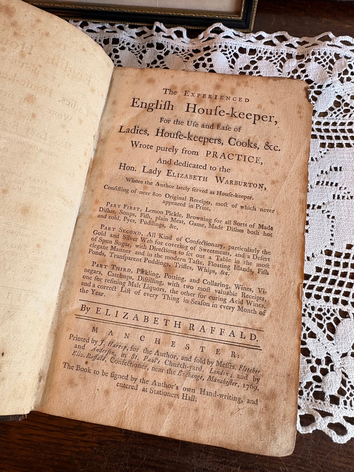 1769 The Experienced English House-Keeper by Elizabeth Raffald - SIGNED FIRST EDITION