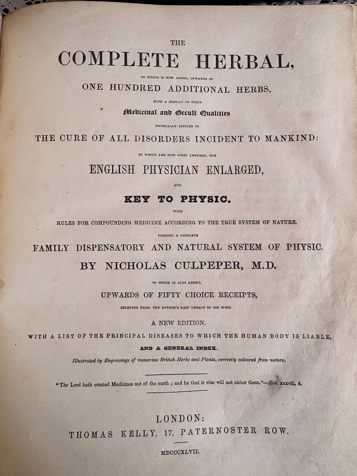 1847 The Complete Herbal [etc.] by Nicholas Culpeper