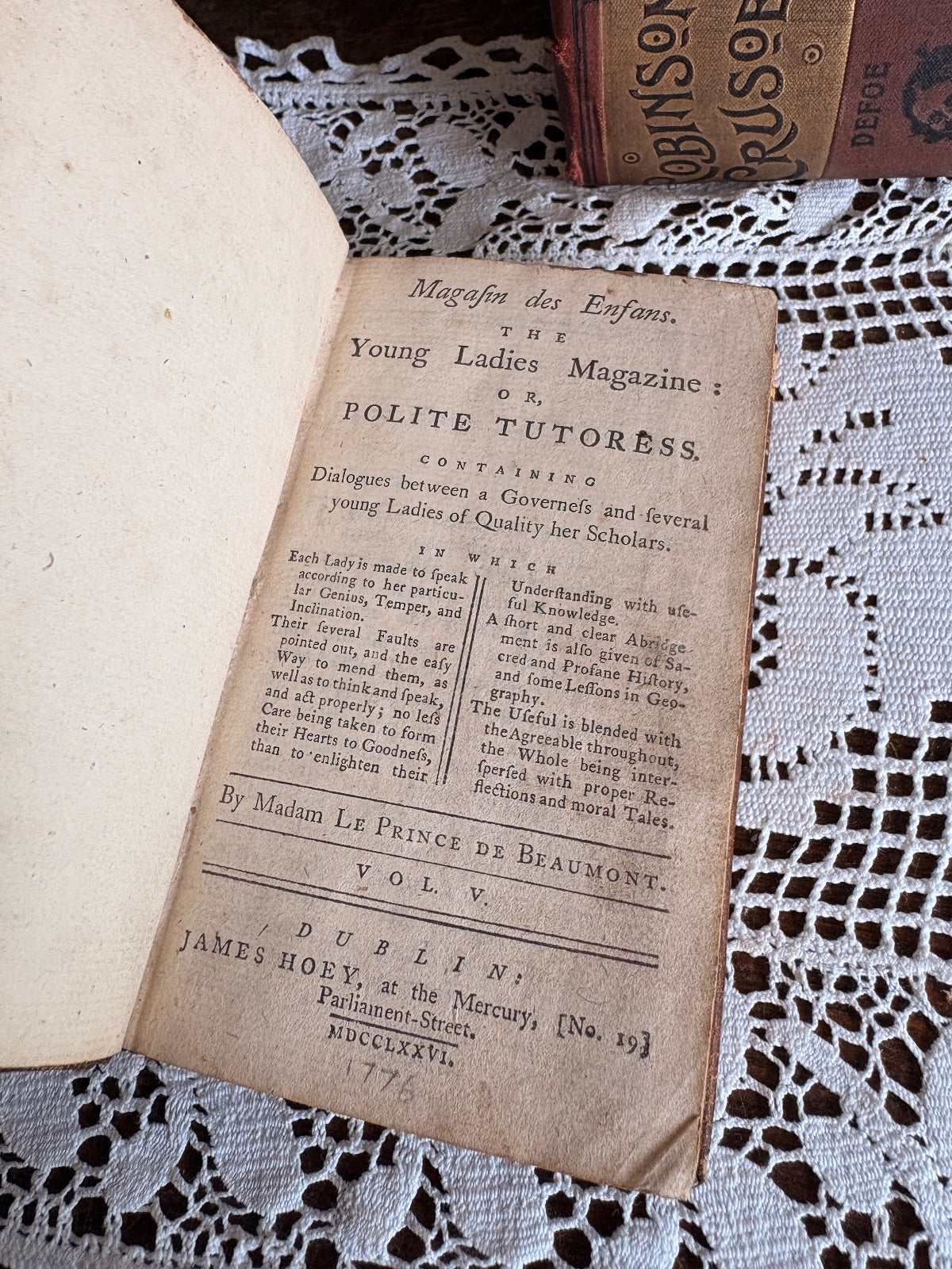 1776 Magasin des Enfans. The Young Ladies Magazine: or, Polite Tutoress.